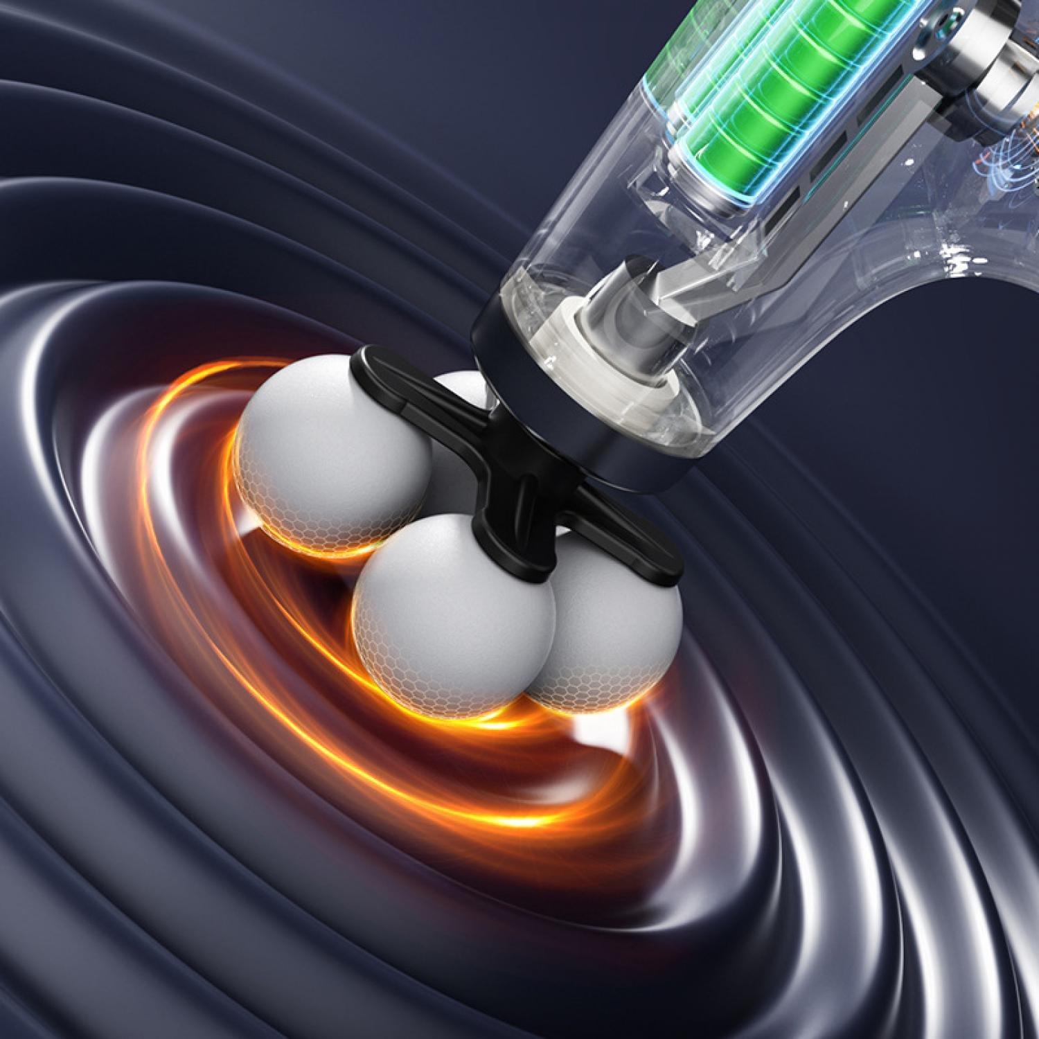 Nahaufnahme von Scherköpfen mit interner Batterie und leuchtender orangefarbener Energie.