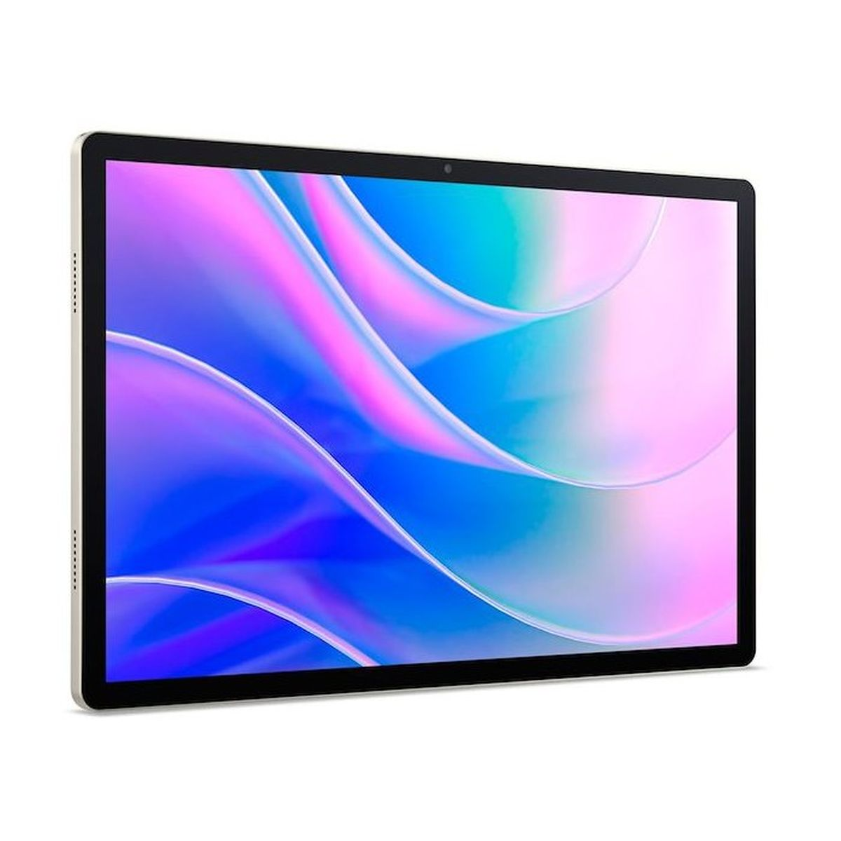 Un tablet che visualizza uno sfondo colorato e fluido sul suo schermo.