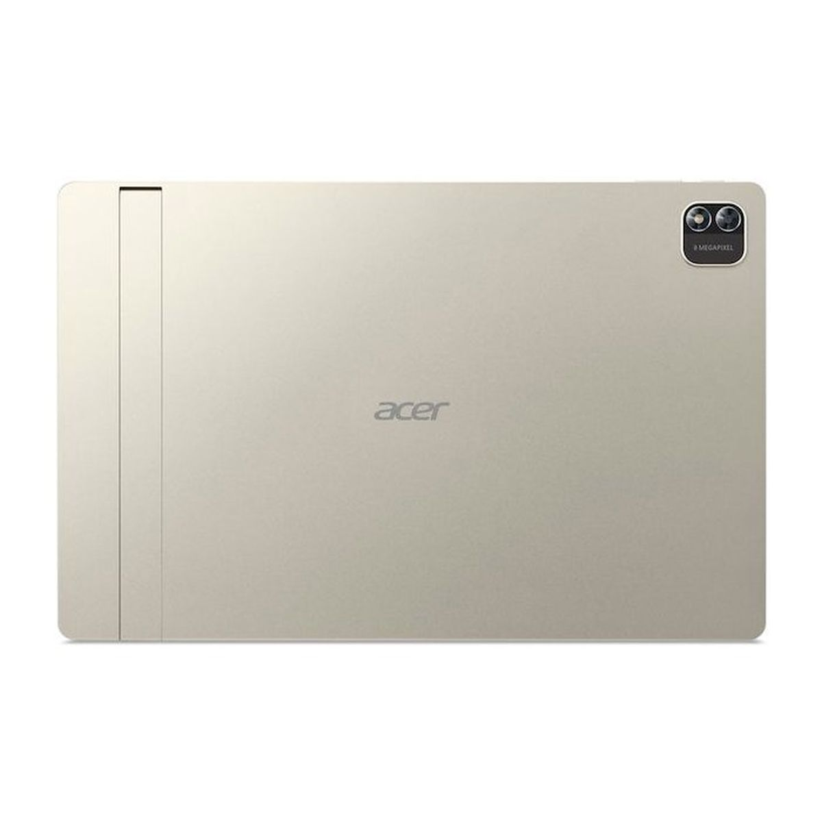 Retro di un tablet Acer oro chiaro con doppia fotocamera e logo Acer.