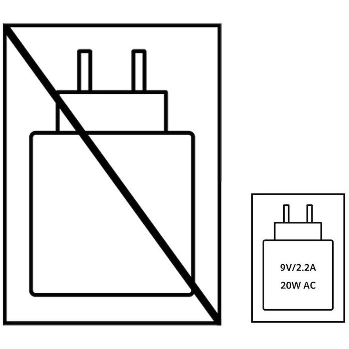 Alimentatore barrato, accanto un alimentatore da 9V/2.2A 20W AC.