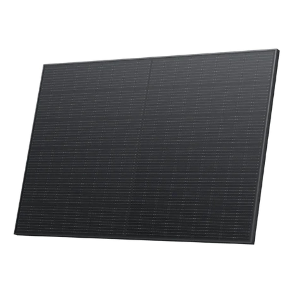Un pannello solare scuro con molte piccole celle e una cornice nera.