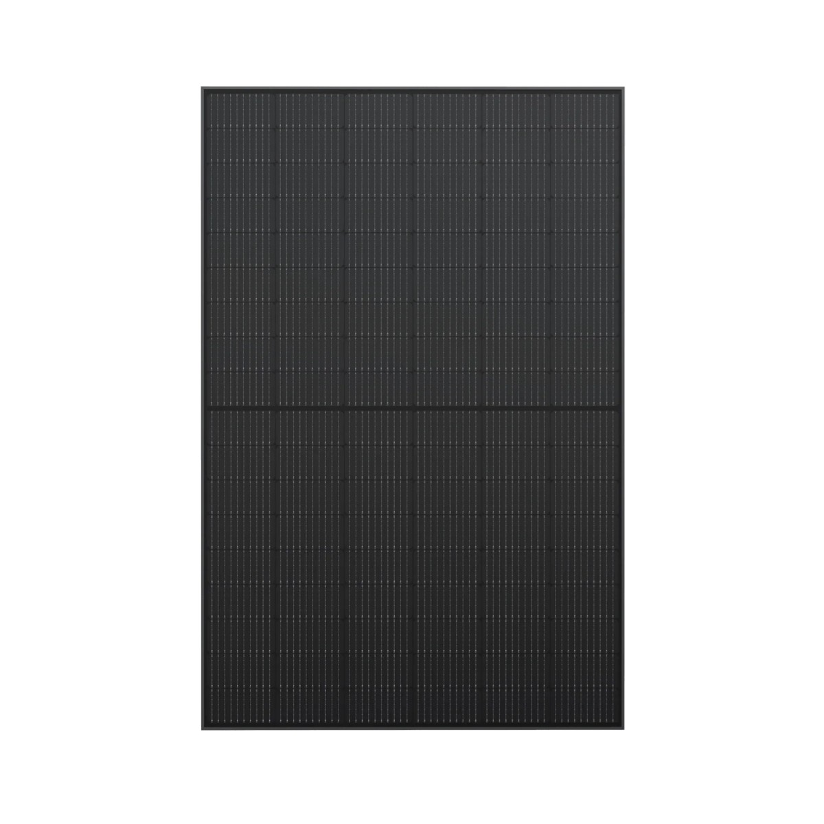 Un pannello solare rettangolare e scuro con un fine motivo a griglia.