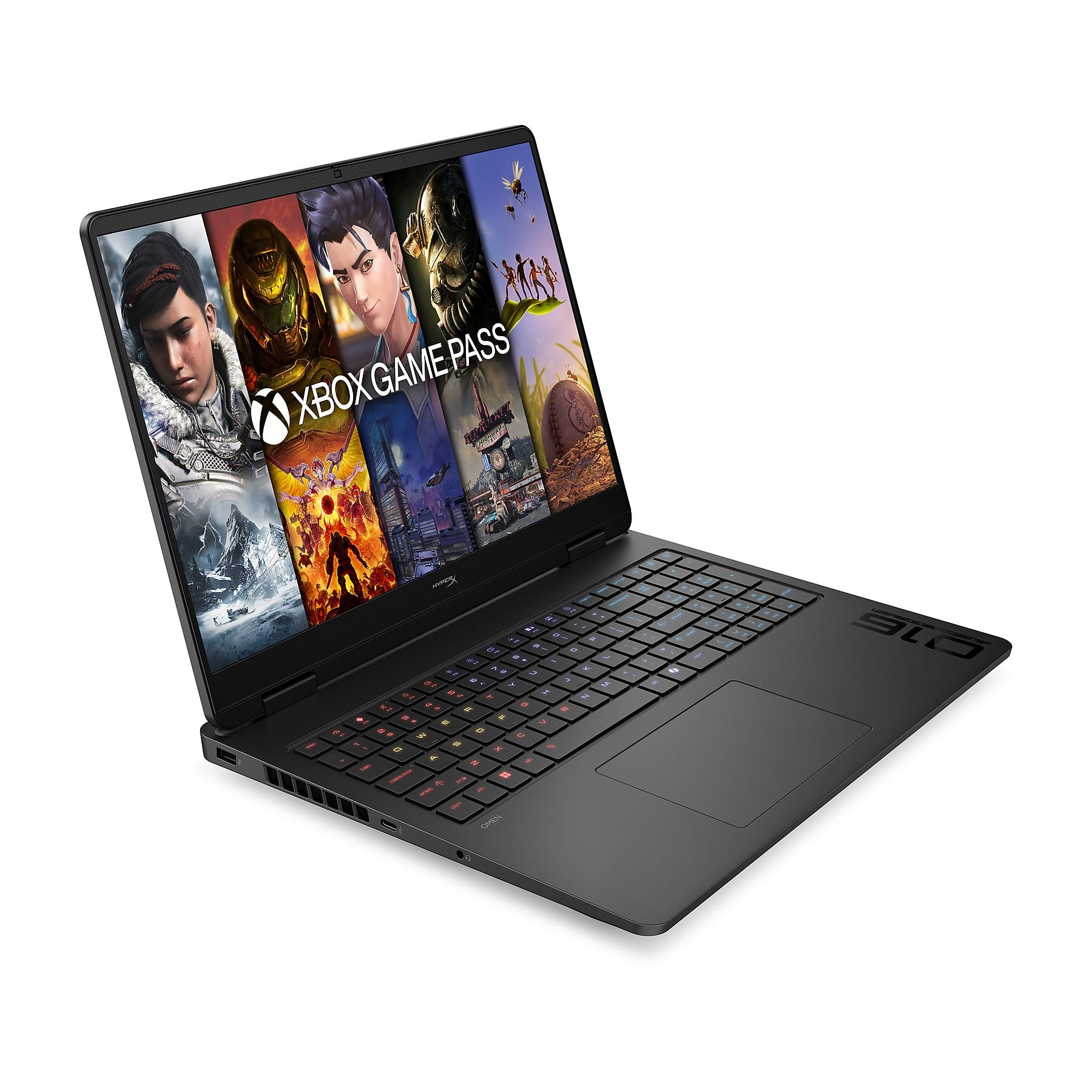 Un laptop nero che visualizza grafiche di giochi Xbox Game Pass sul suo schermo.