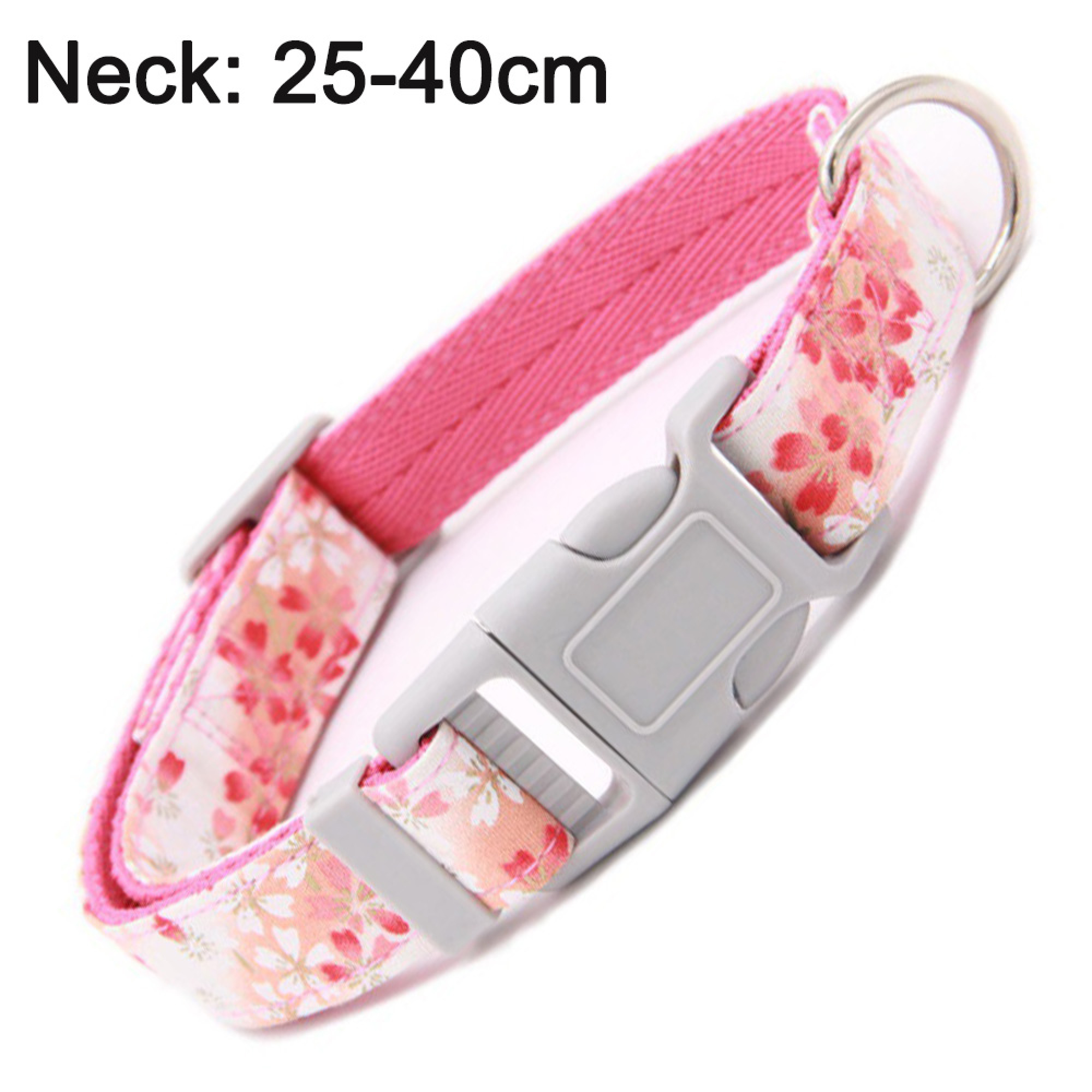 Ein pinkfarbenes Halsband mit Blumenmuster und Schnalle, 25-40cm.