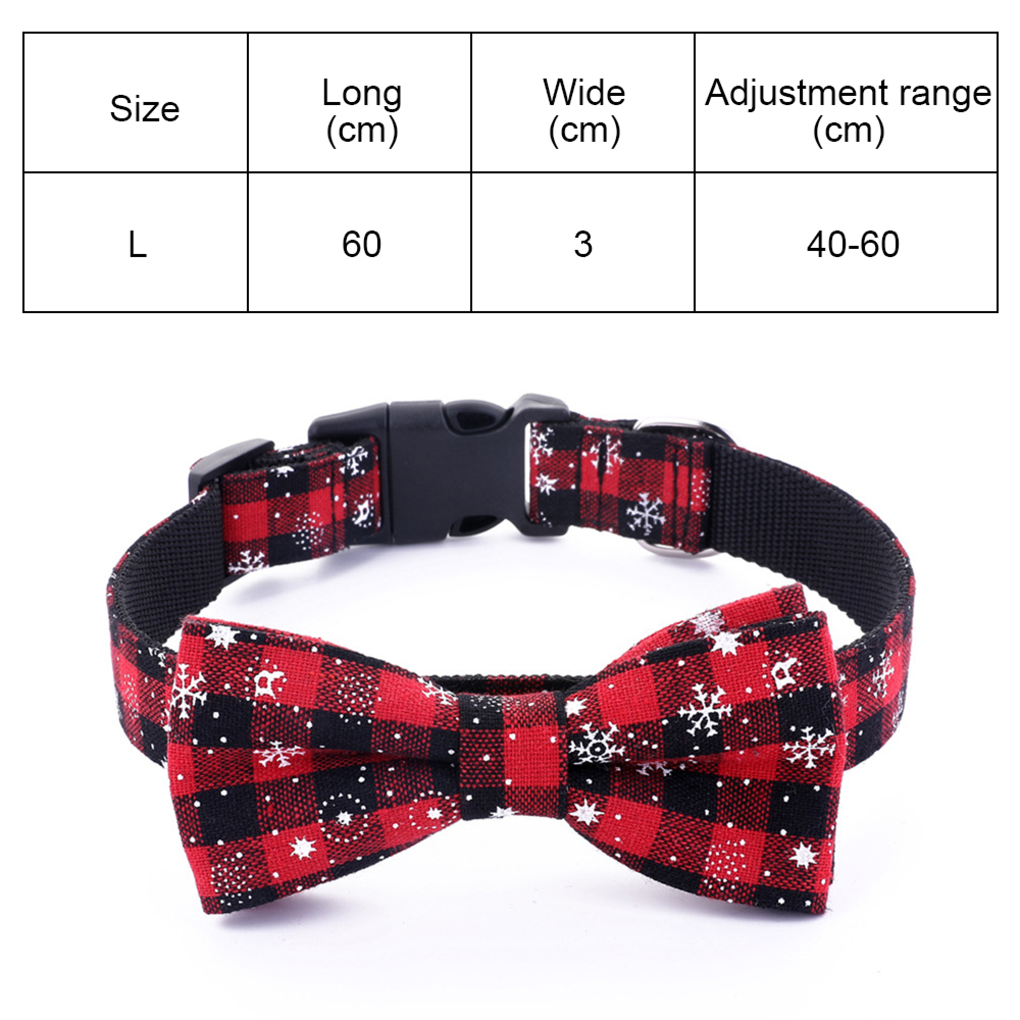 Rot-schwarzes Karo-Halsband mit Schneeflockenmuster und Fliege.