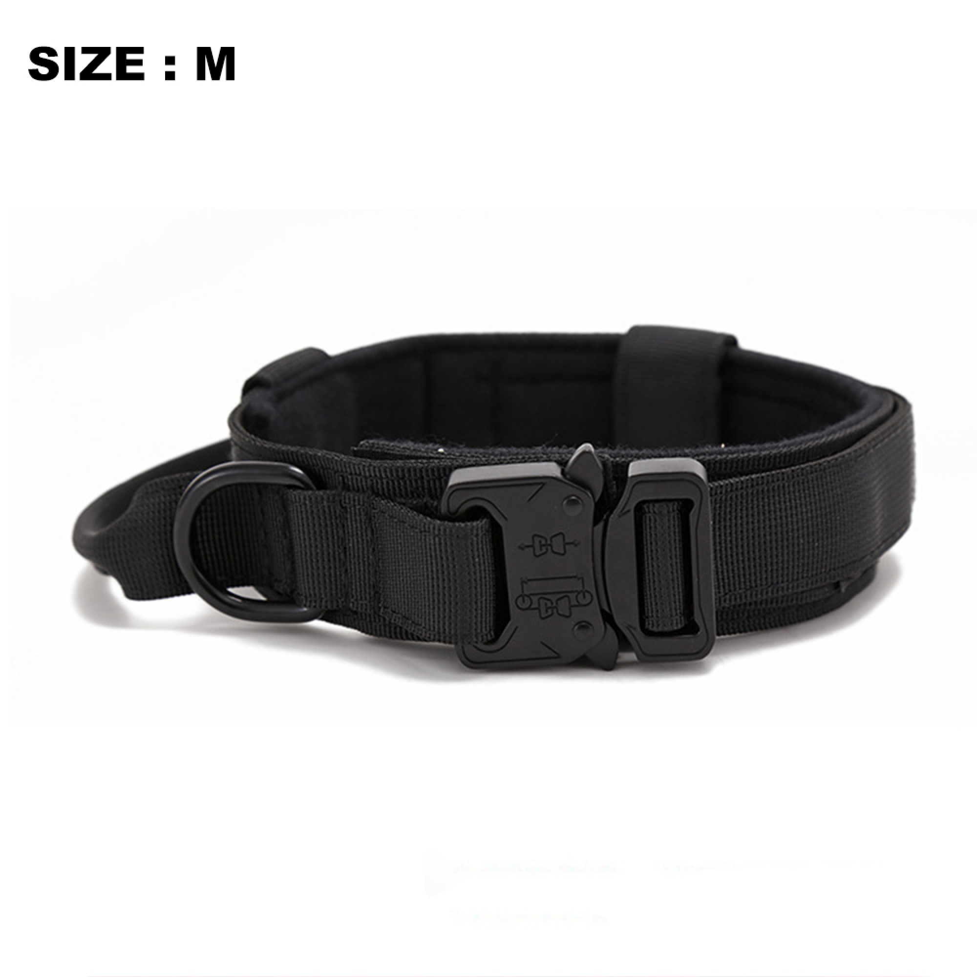 Schwarzes Hundehalsband mit Metallschnalle und D-Ring, Größe M.