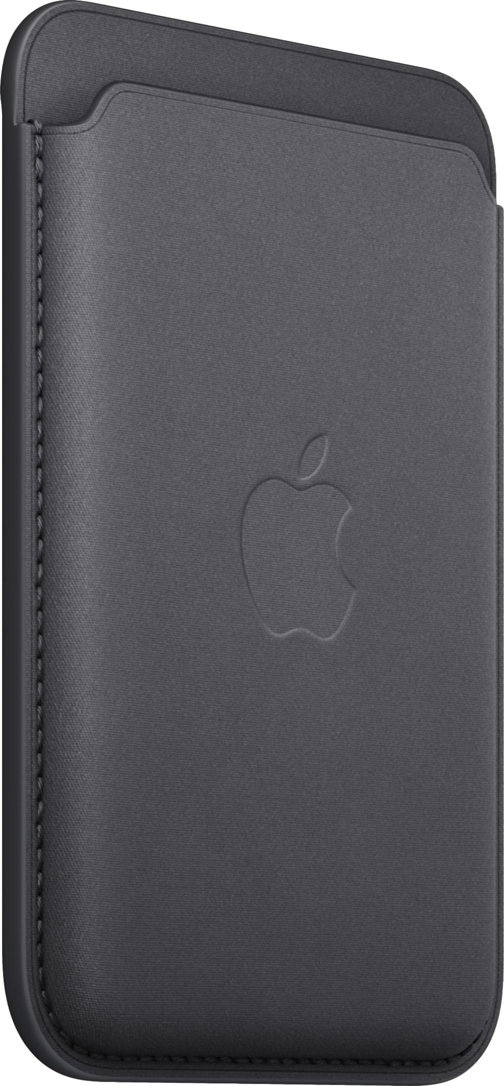 Graue Stoffhülle mit geprägtem Apple-Logo.