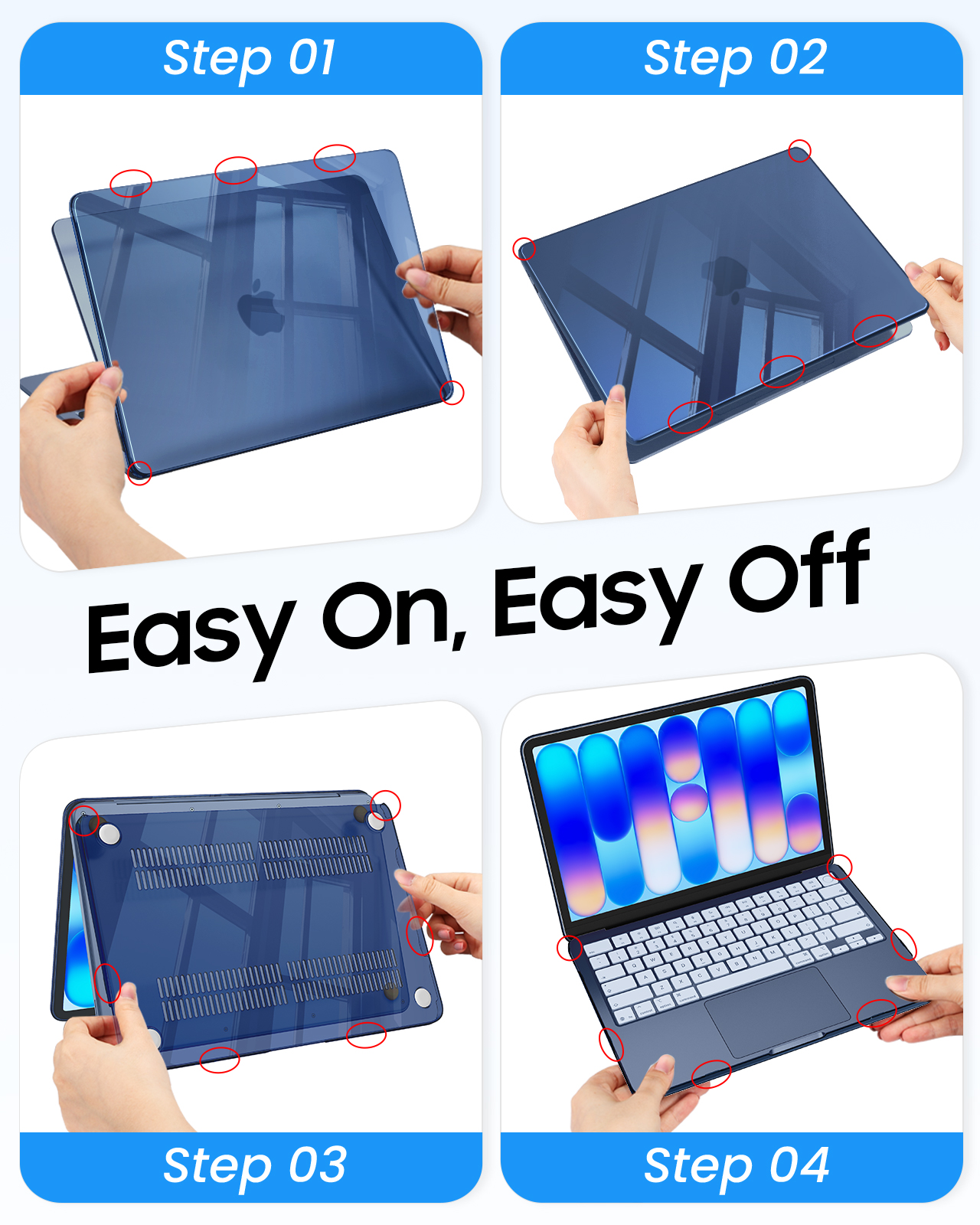 Schritt-für-Schritt-Anleitung zum Anbringen einer Laptop-Hülle.