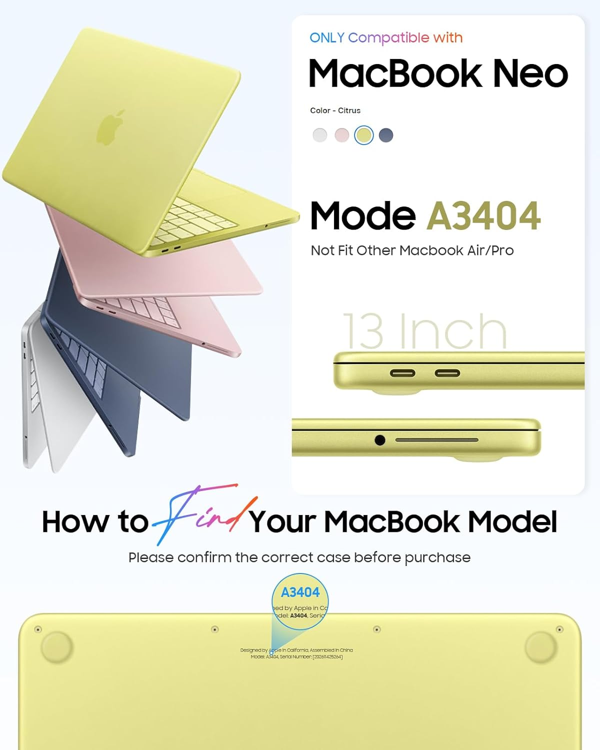 Mehrere MacBook Neo Hüllen in Pastelltönen, z.B. Hellgrün, Rosa, Blau.