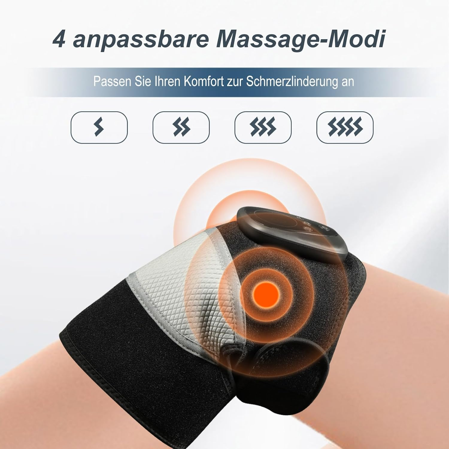 Ein Knie-Massagegerät mit vier einstellbaren Modi zur Schmerzlinderung.