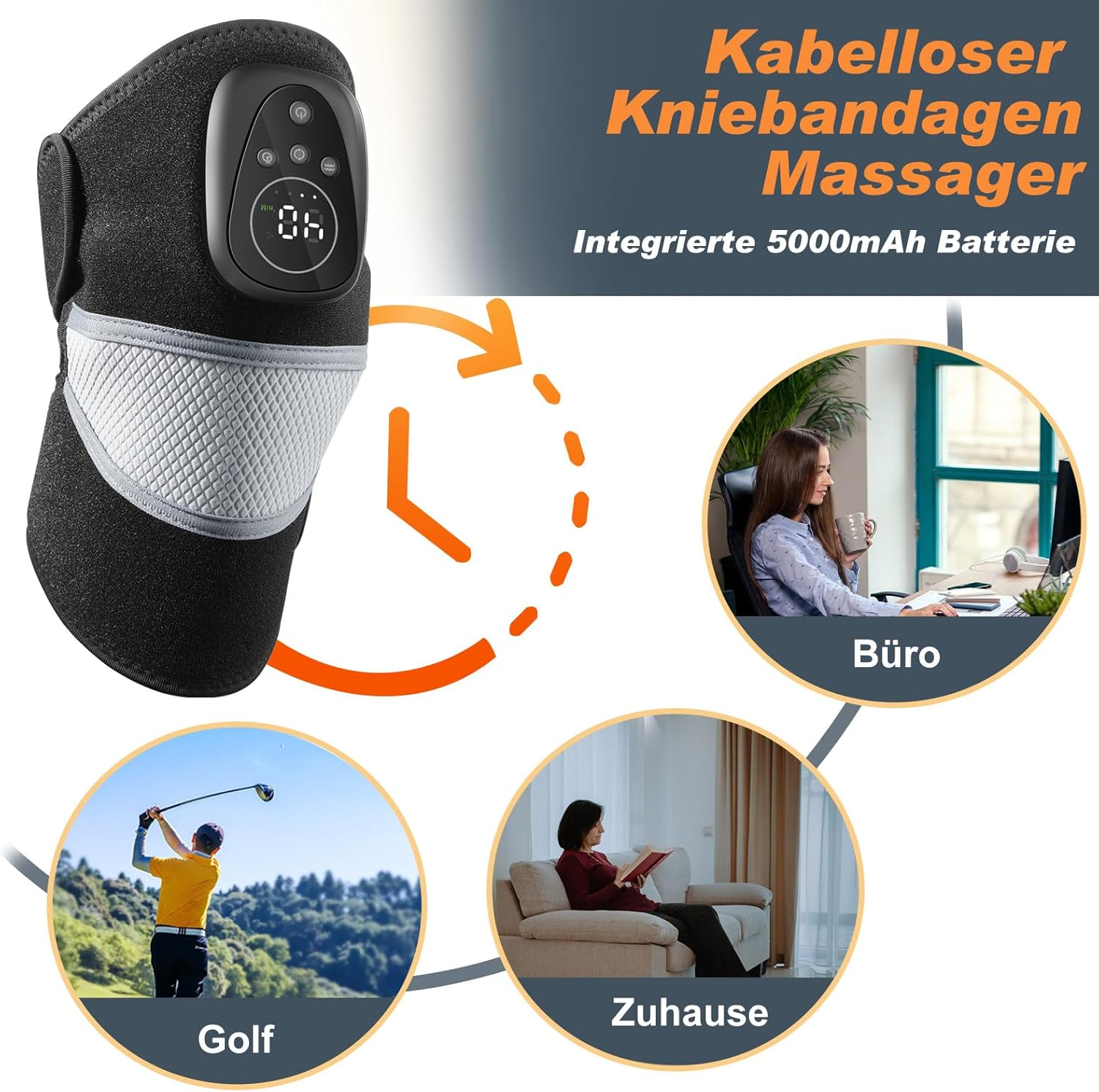 Kabelloser Kniebandagen Massager mit 5000mAh Batterie. Für Büro, Zuhause und Golf.