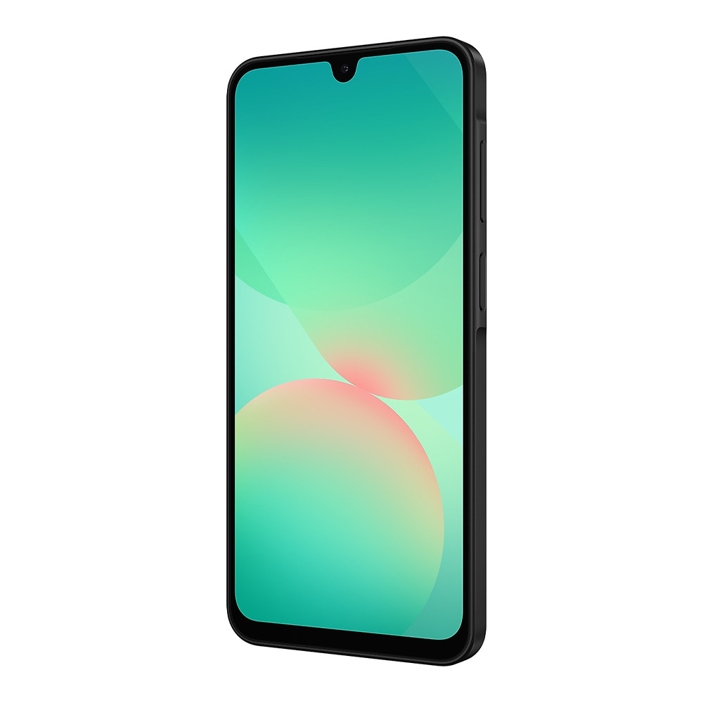 Uno smartphone nero con notch e uno sfondo colorato.