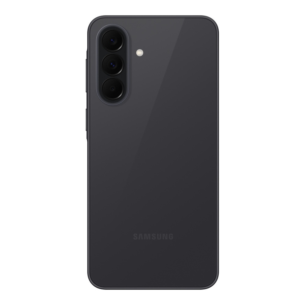 Tył ciemnoszarego smartfona Samsung z trzema aparatami i lampą błyskową.