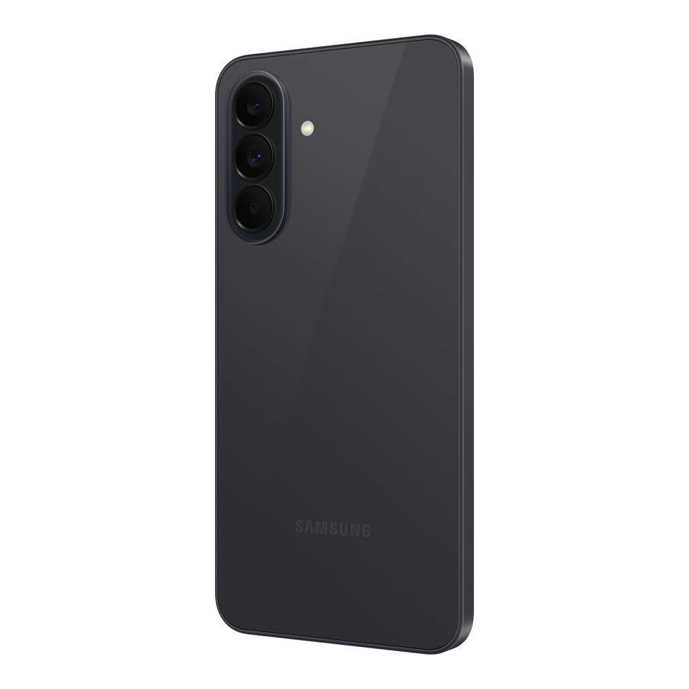 Tył ciemnego smartfona Samsung z trzema aparatami i lampą błyskową.
