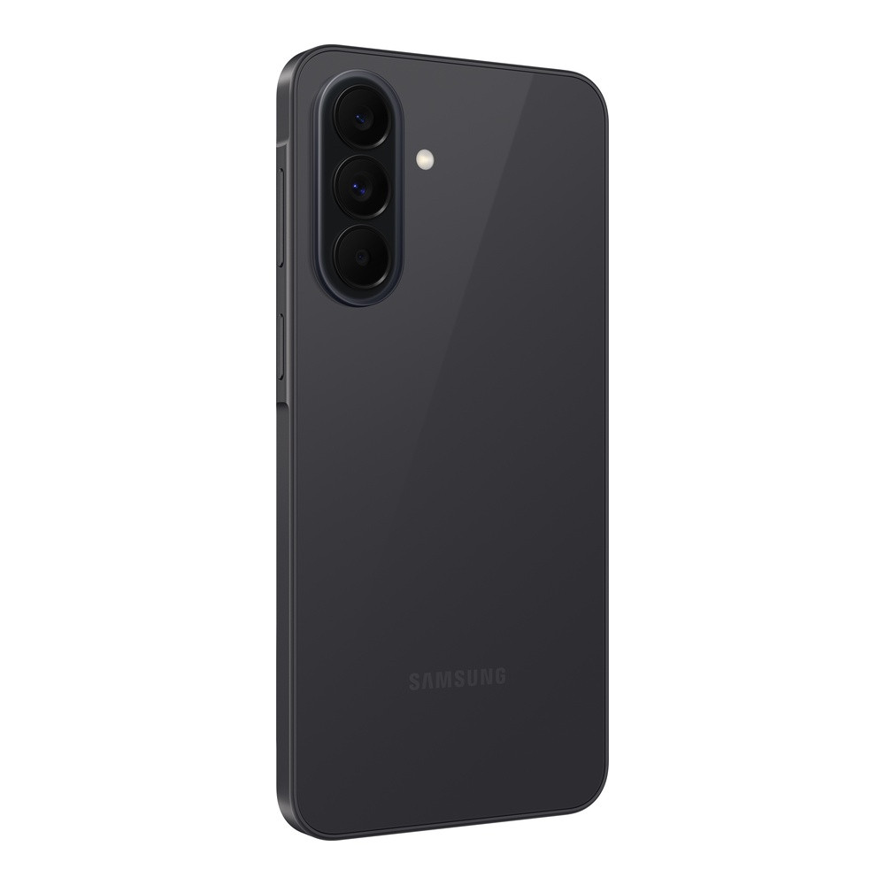 Dunkelgraues Samsung-Smartphone mit drei Kameras auf der Rückseite.
