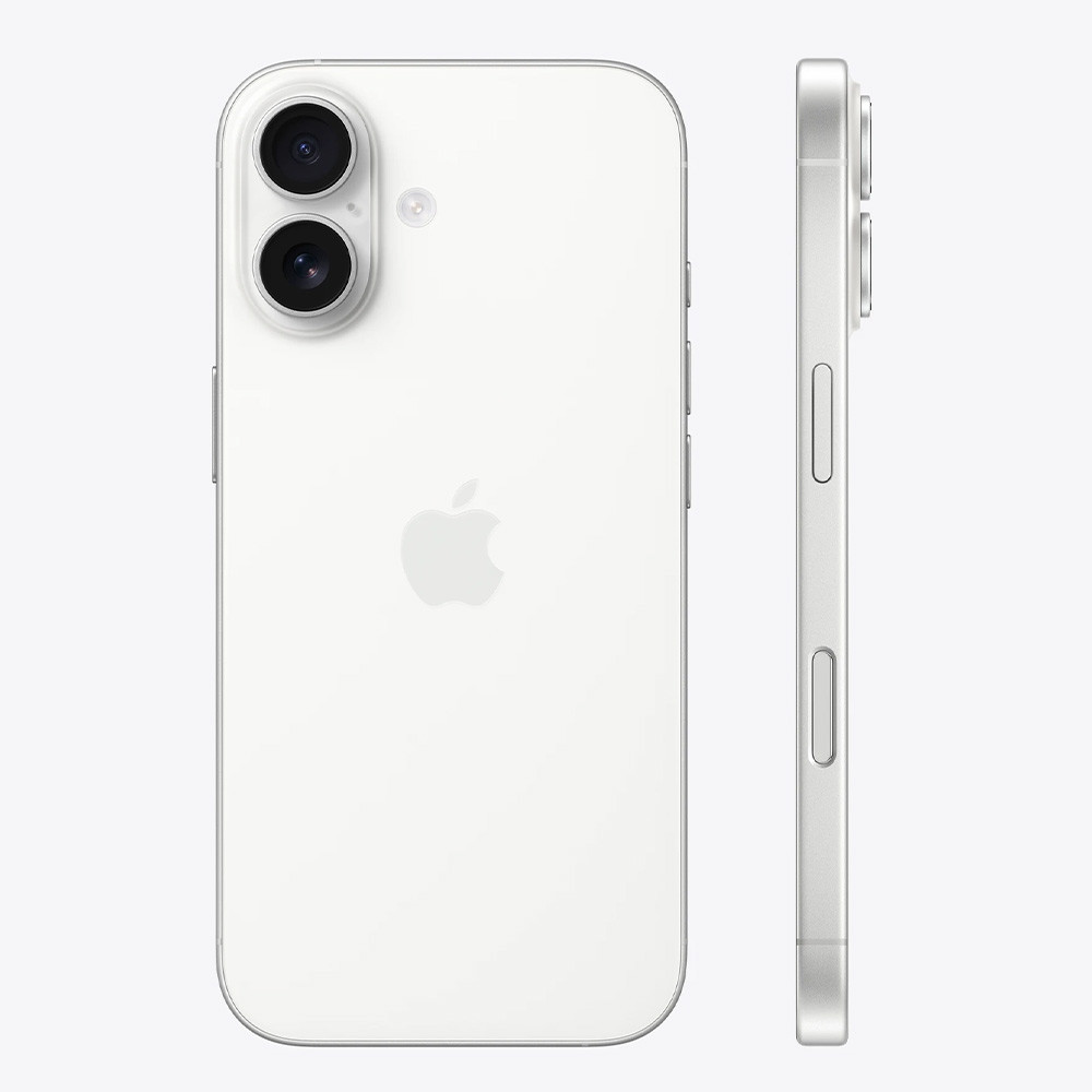 Biały iPhone pokazany od tyłu i z boku.