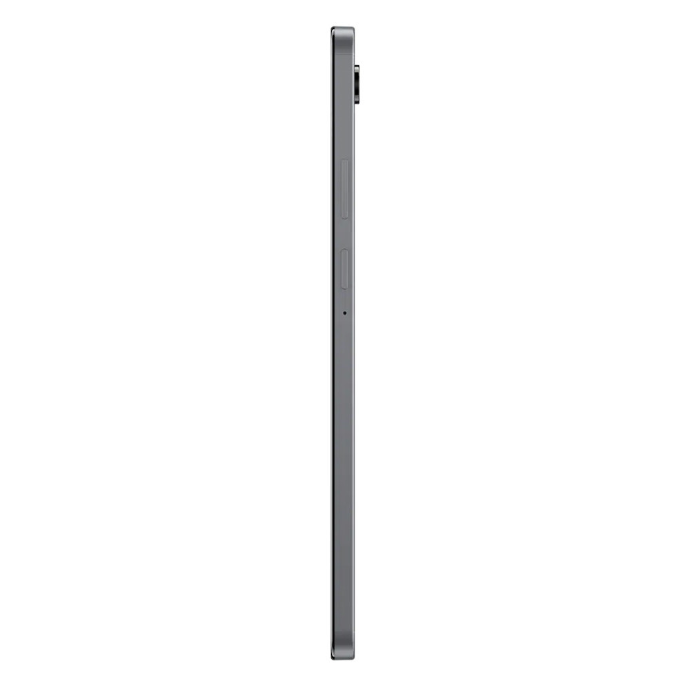 Tablet grigio di lato con pulsanti e obiettivo fotocamera in alto.