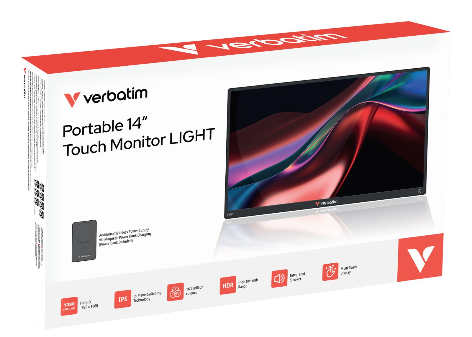 Verbatim tragbarer 14-Zoll-Touch-Monitor LIGHT mit Netzteil und Funktionen.