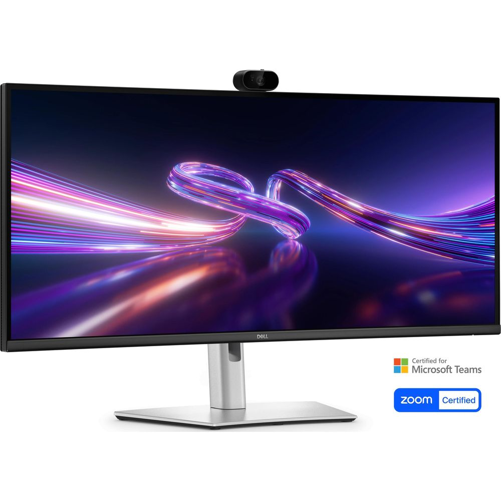Ein Dell-Monitor mit Webcam, der für Microsoft Teams und Zoom zertifiziert ist.