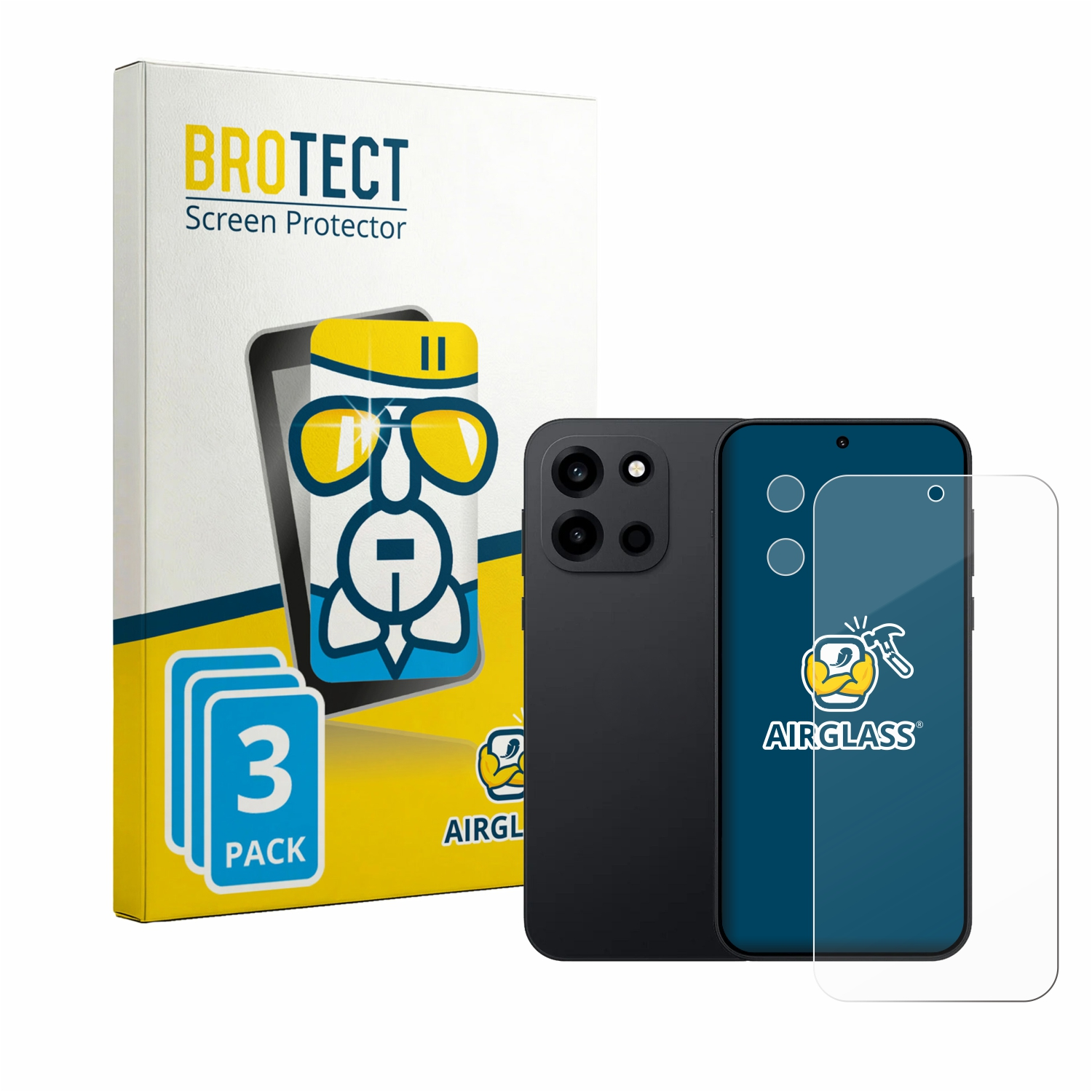 Verpackung für Displayschutzfolien mit Smartphone und Schutzfolie.