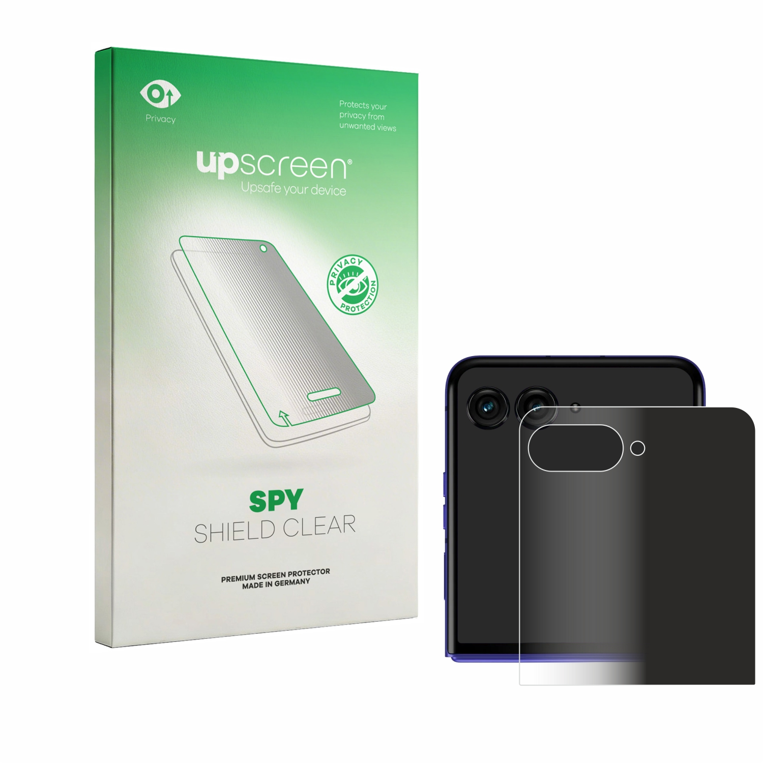 Verpackung für Displayschutzfolie mit Handy-Rückseite.