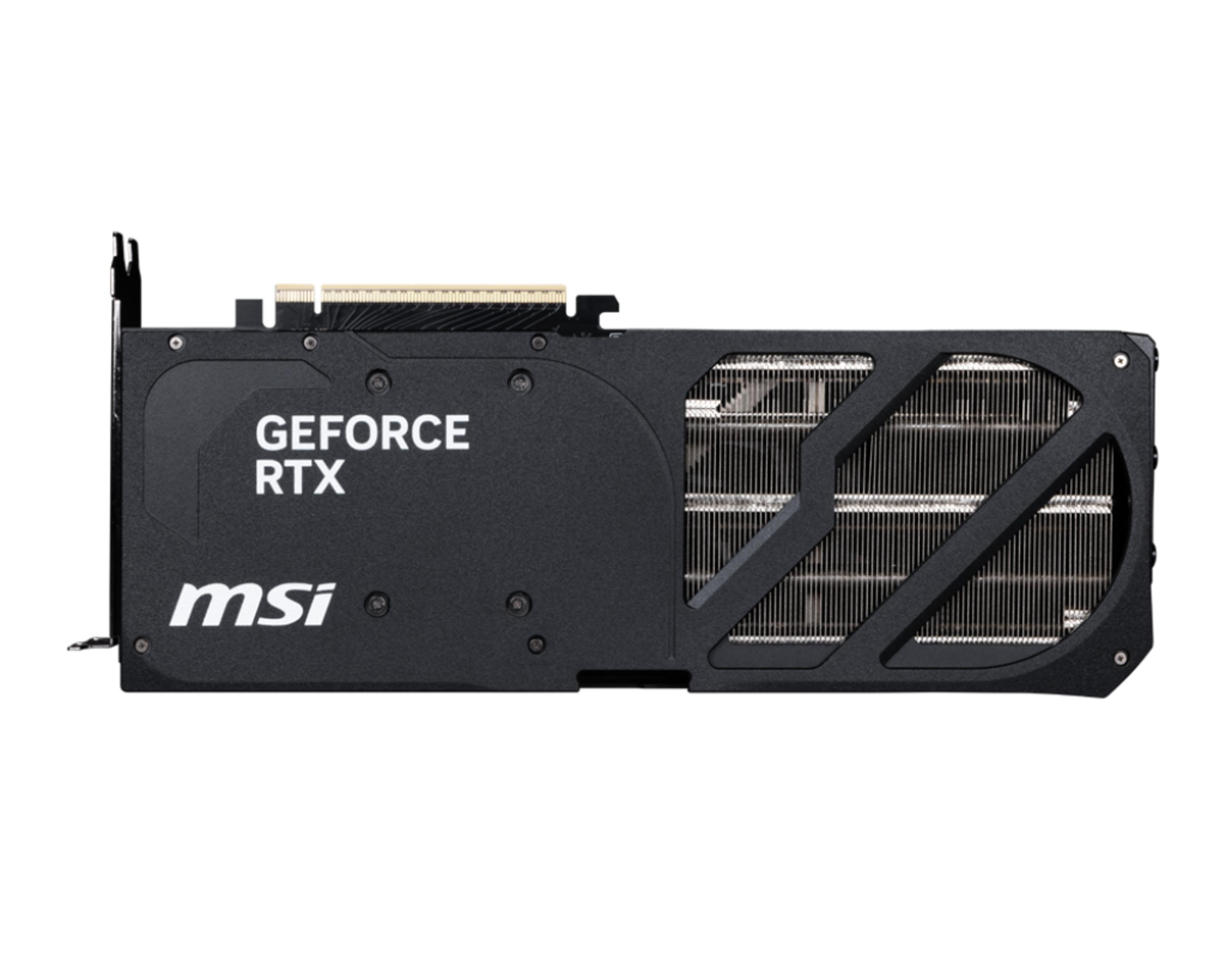 Scheda grafica nera con logo "GEFORCE RTX" e "msi". Alette di raffreddamento visibili.
