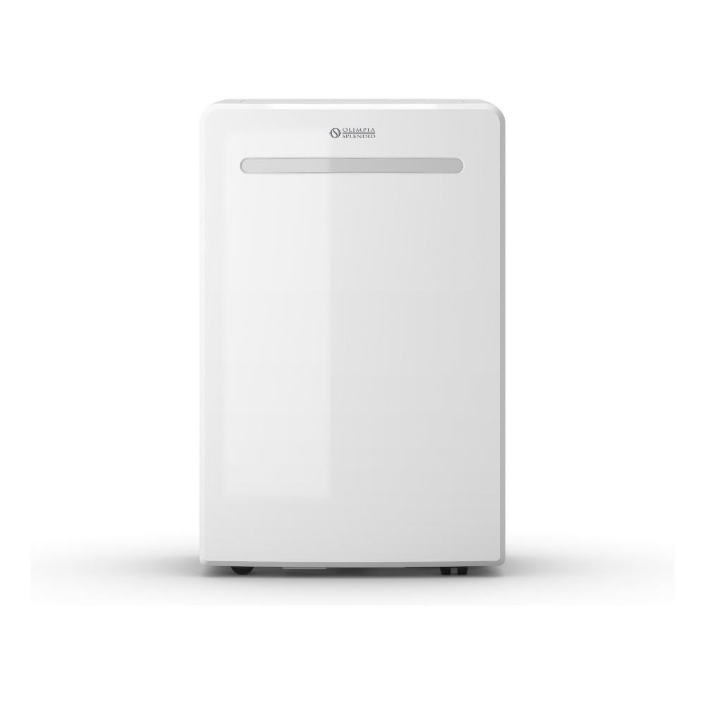Un deumidificatore bianco rettangolare con ruote e logo Olimpia Splendid.