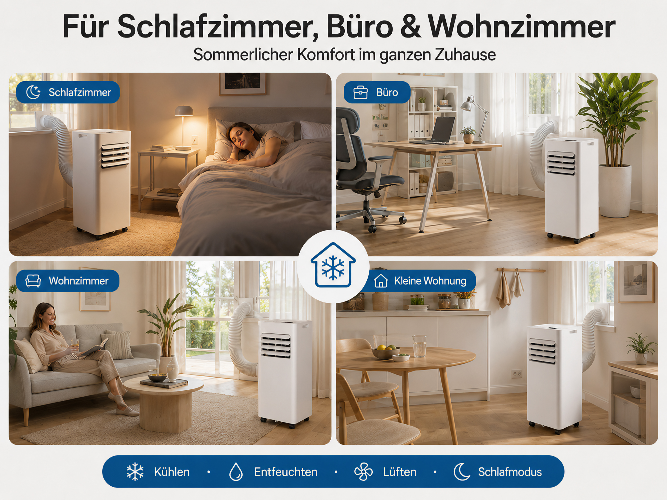 Mobile Klimaanlage in Schlafzimmer, Büro, Wohnzimmer & kleiner Wohnung.