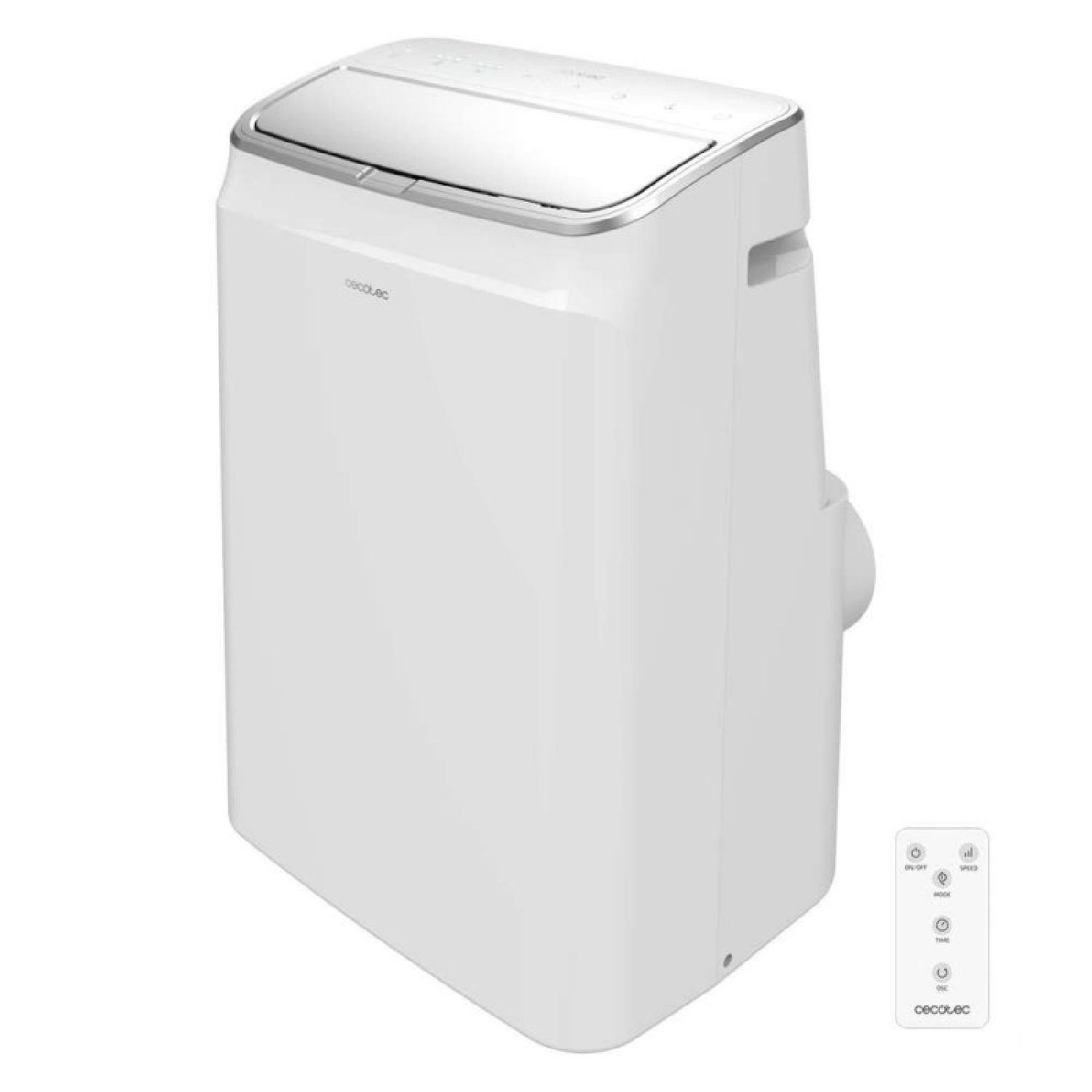 Un refrigeratore portatile per condizionatore bianco con telecomando.