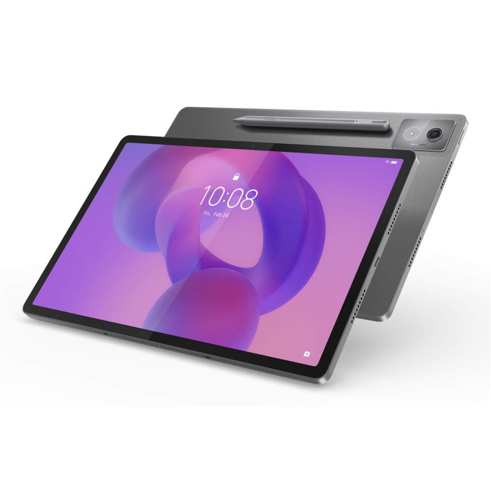 Szary tablet ze stylusem, wyświetlający cyfrowy czas na ekranie.