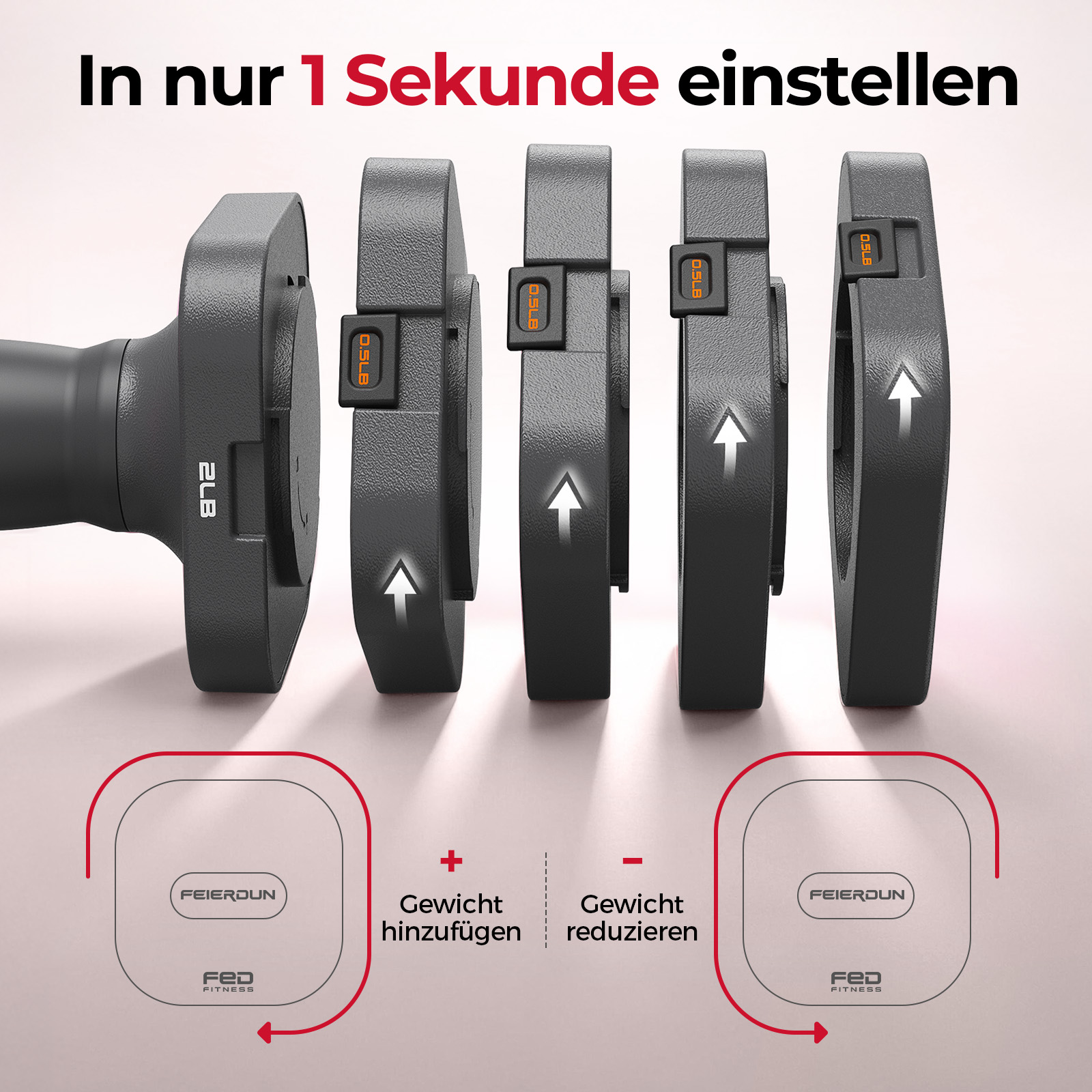 Verstellbare Hantel mit Gewichten, die in einer Sekunde eingestellt werden.