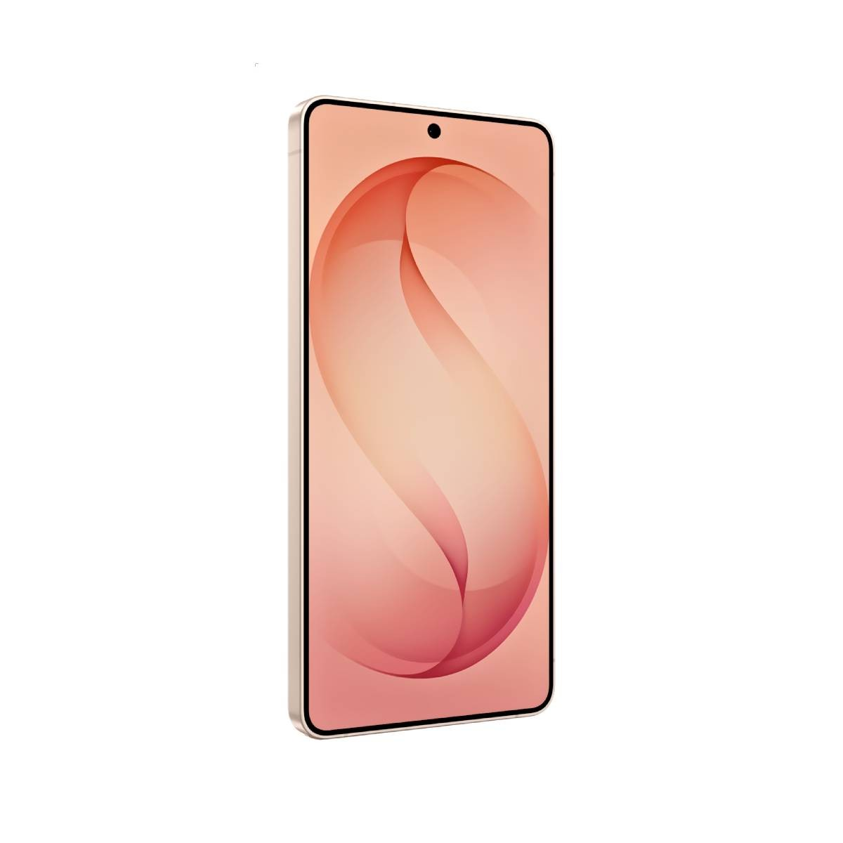 Un marco dorado de smartphone con fondo rosa suave y una sola cámara frontal.