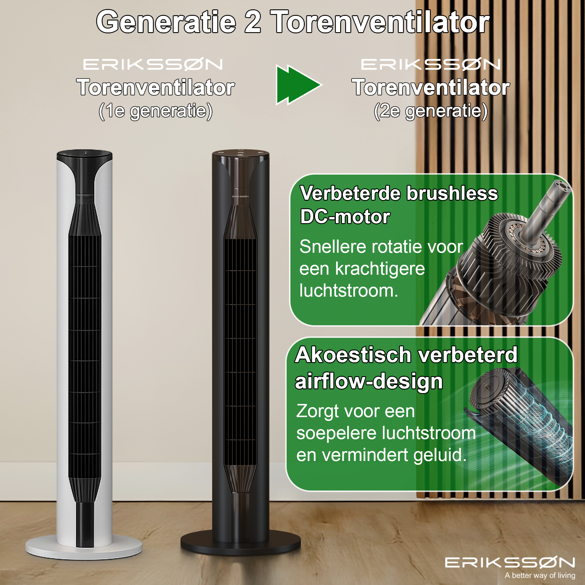 Zwei Erikssøn Turmventilatoren: Generation 1 (links) und 2 (rechts).