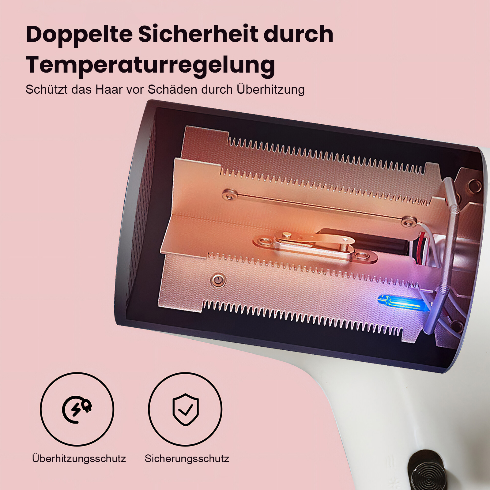Nahaufnahme der internen Komponenten eines Geräts mit doppelter Sicherheit.