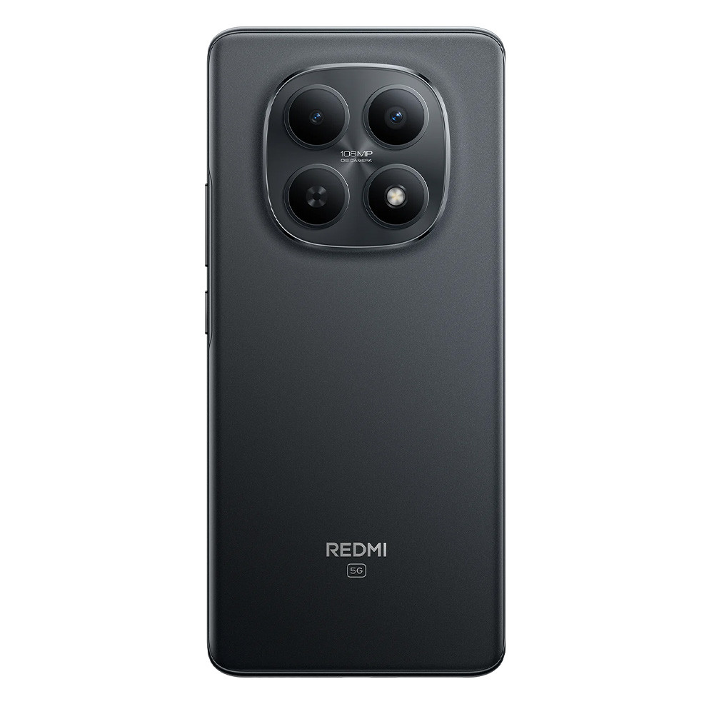 Uno smartphone Redmi 5G grigio scuro con setup quad-camera e fotocamera OIS da 108MP.