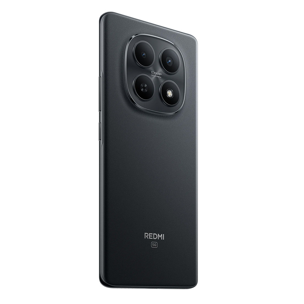 Retro di uno smartphone scuro con quattro fotocamere e logo Redmi 5G.