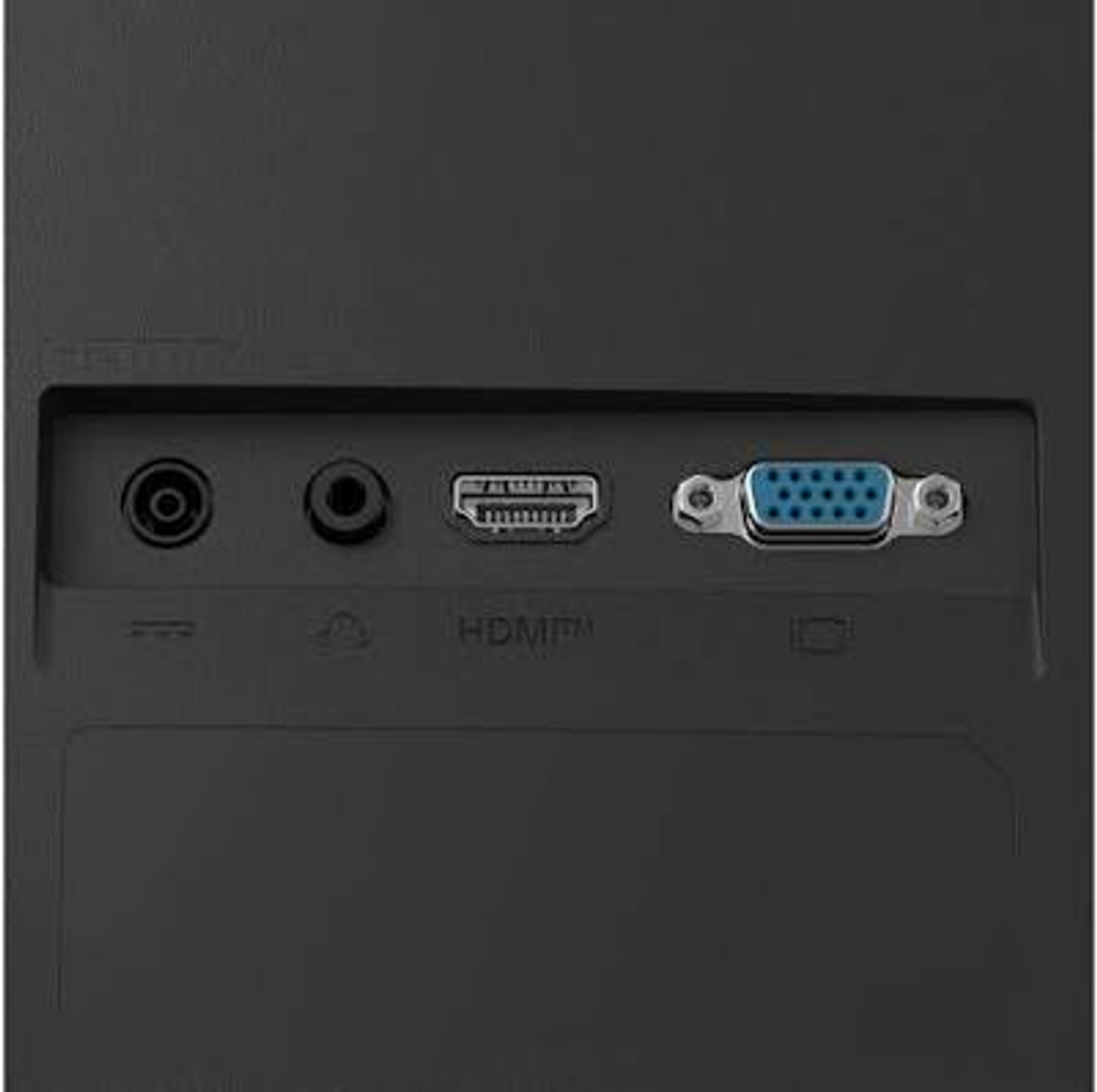 Connection panel with audio, HDMI, and VGA ports on a black device.