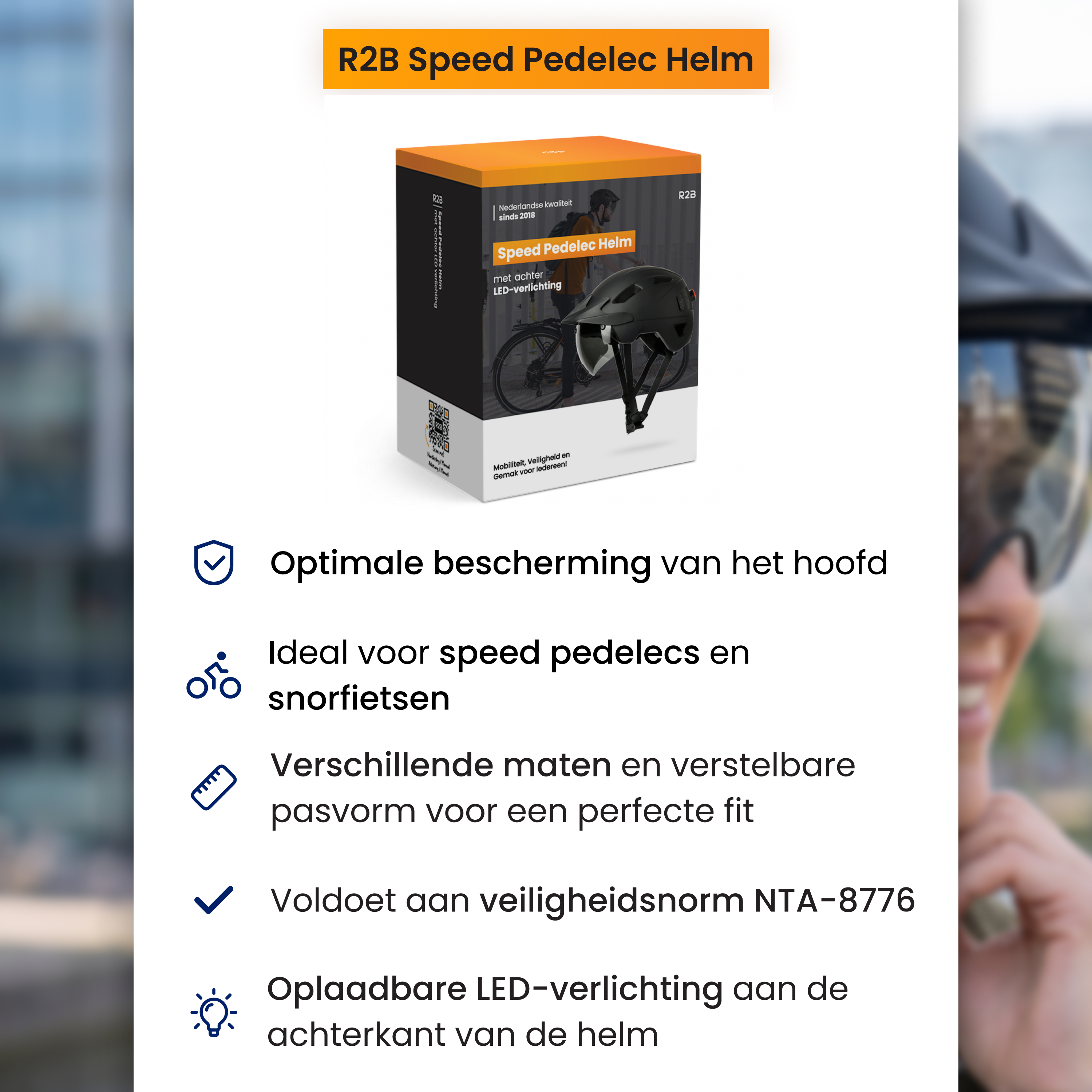 R2B Speed Pedelec Helmet: Optimal head protection, for e-bikes, various sizes, NTA-8776 certified, with LED.