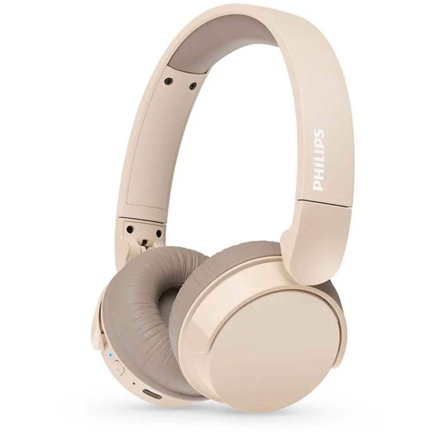 Auriculares Philips beige con almohadillas acolchadas y diadema ajustable.