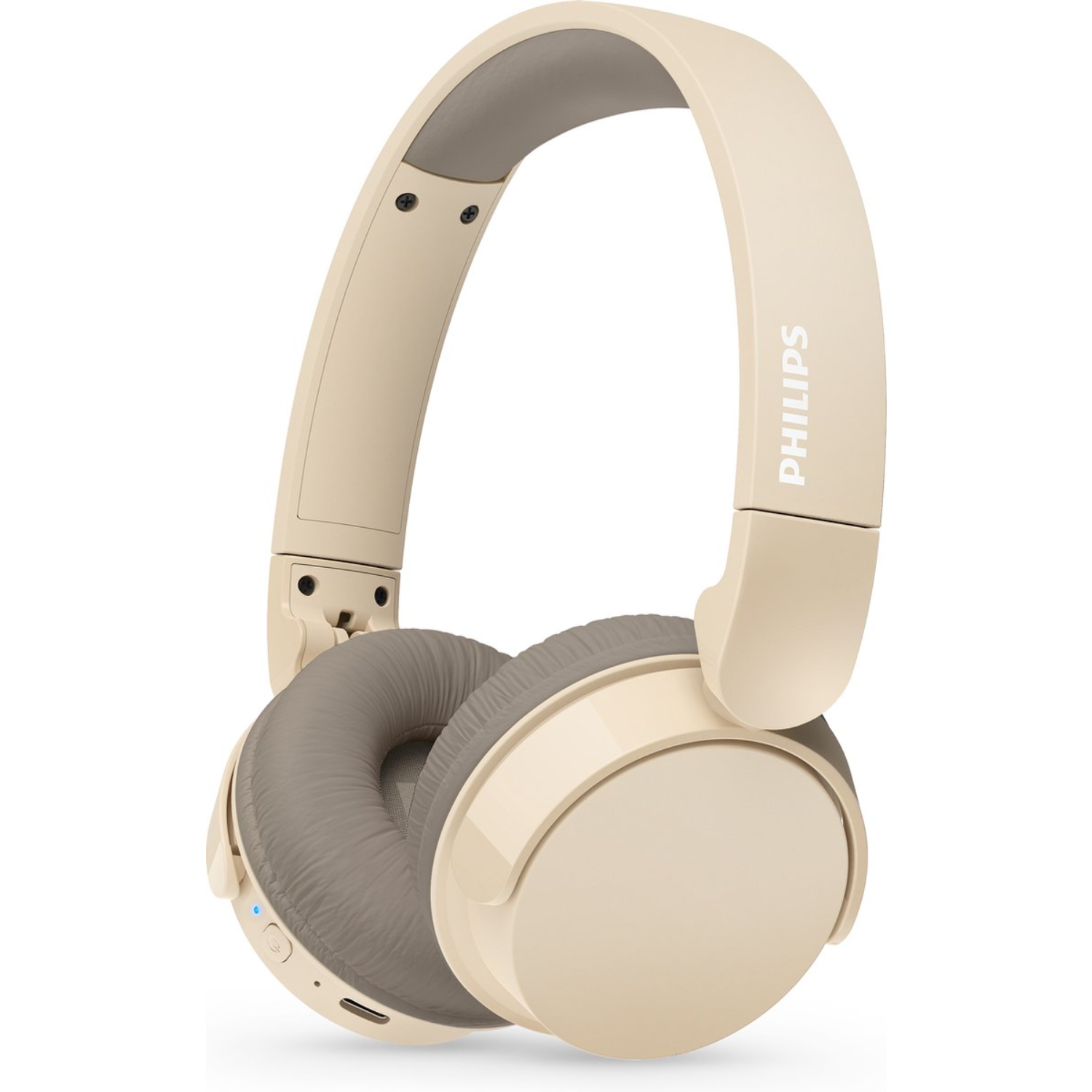 Auriculares Philips beige con almohadillas y diadema ajustable. Foto de producto.