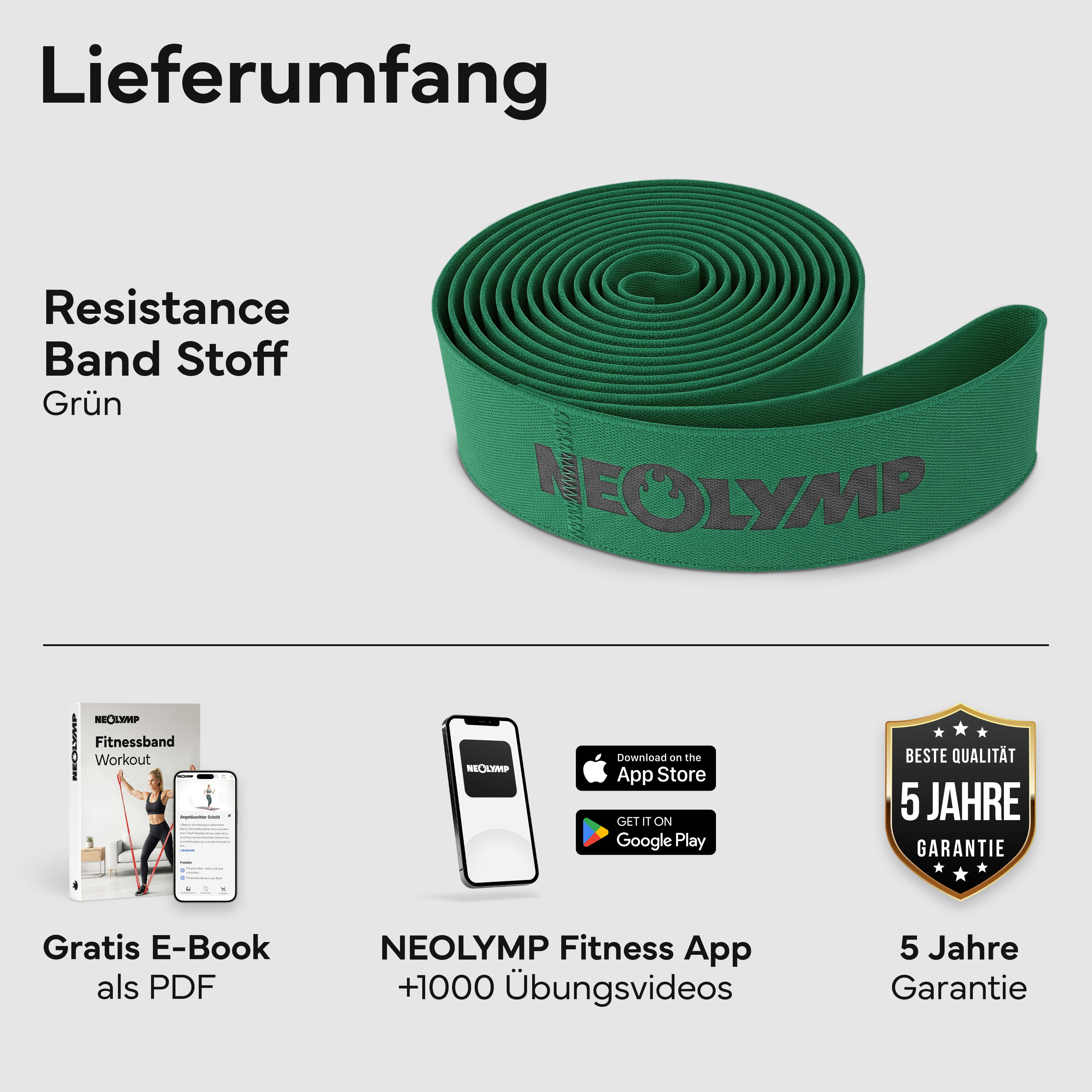 Grünes Widerstandsband, E-Book, App und 5 Jahre Garantie.