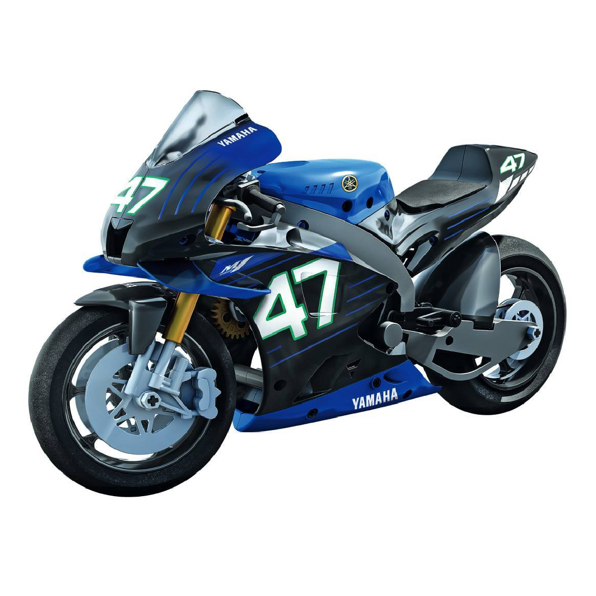 Una moto da corsa Yamaha blu e nera con il numero 47.