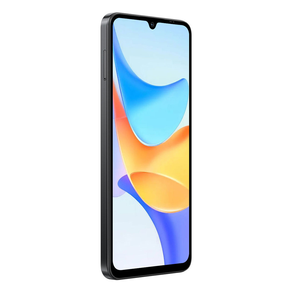 Ein schwarzes Smartphone mit einem bunten Hintergrund auf dem Bildschirm.