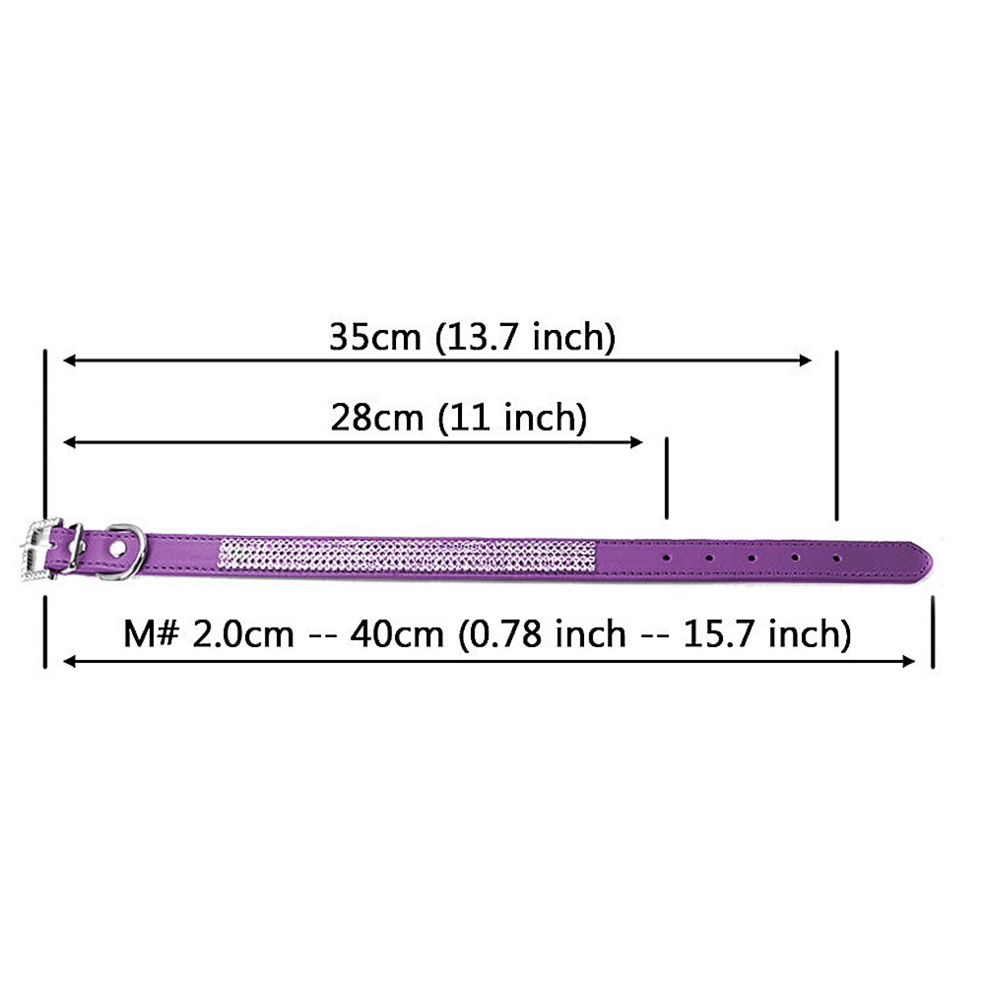 Lila Hundehalsband mit Strass und Maßangaben, 35cm (13,7 Zoll).