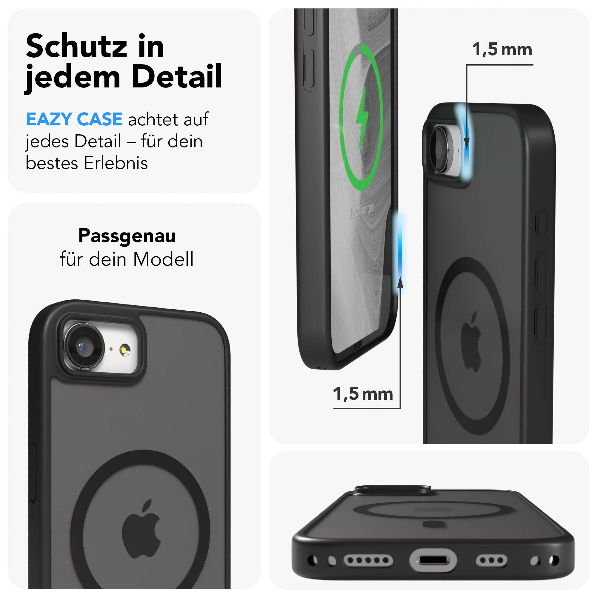 Schwarzes Handycase mit Apple-Logo, 1,5mm Rand.