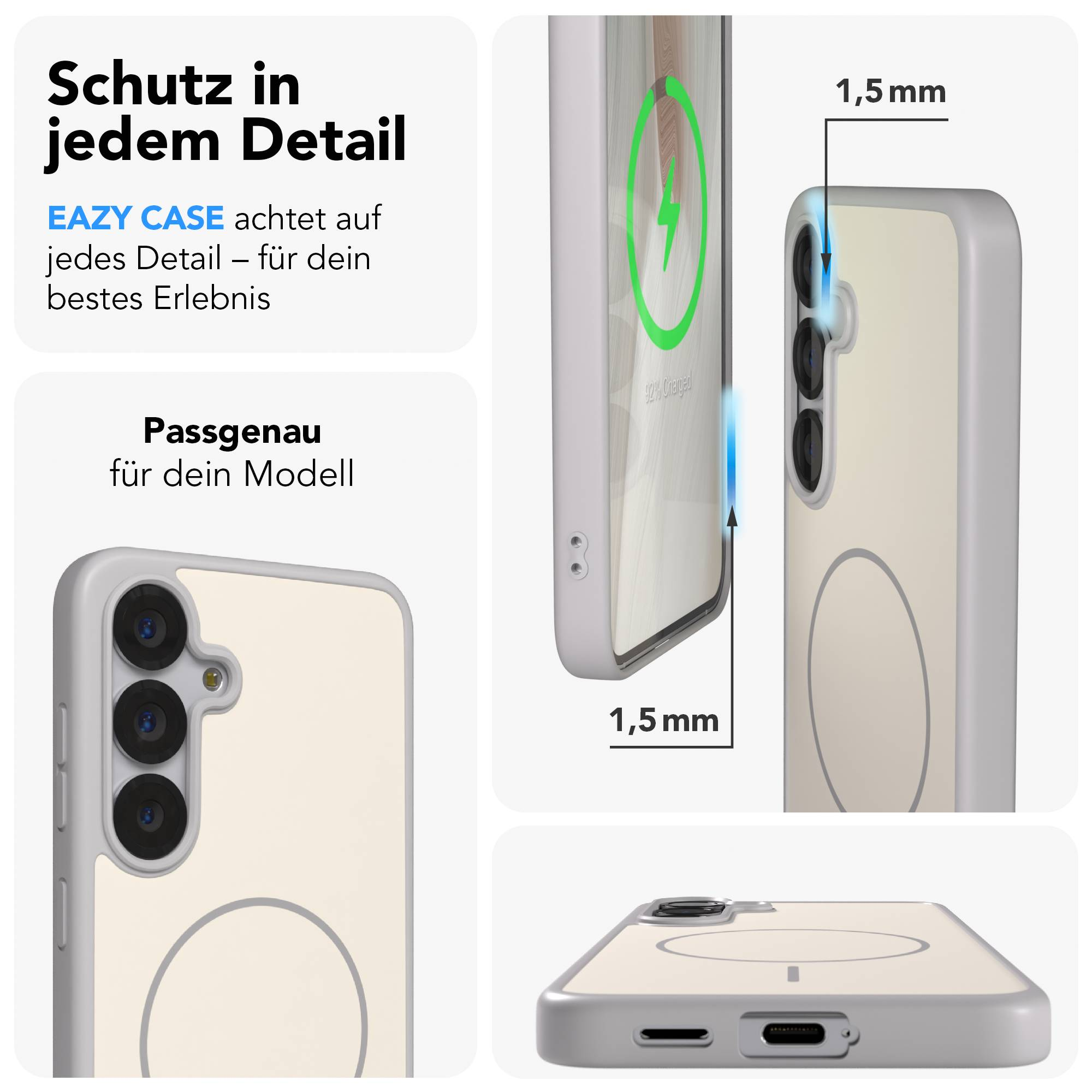Eine Handyhülle mit 1,5 mm Dicke schützt das Handy. Ladestatusanzeige.