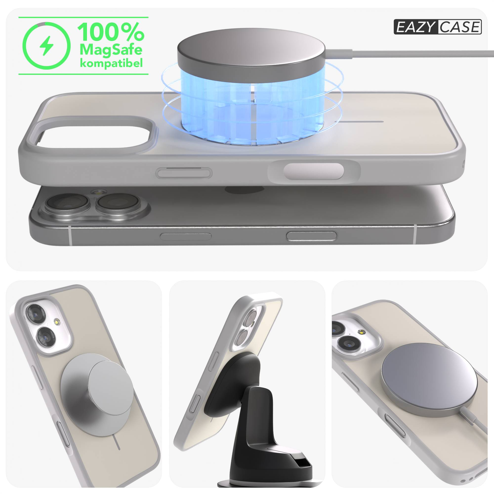 iPhone mit MagSafe-Ladegerät und Ständer. 100% MagSafe kompatibel.