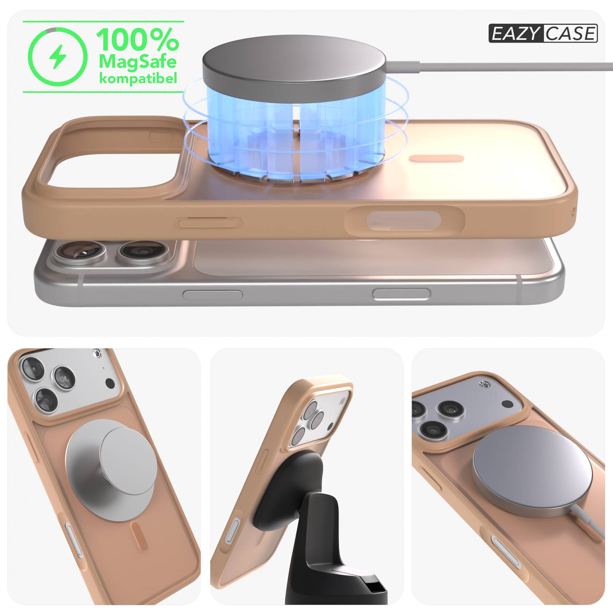 iPhone Hülle mit MagSafe Ladegerät, Ständer und Magnetring.