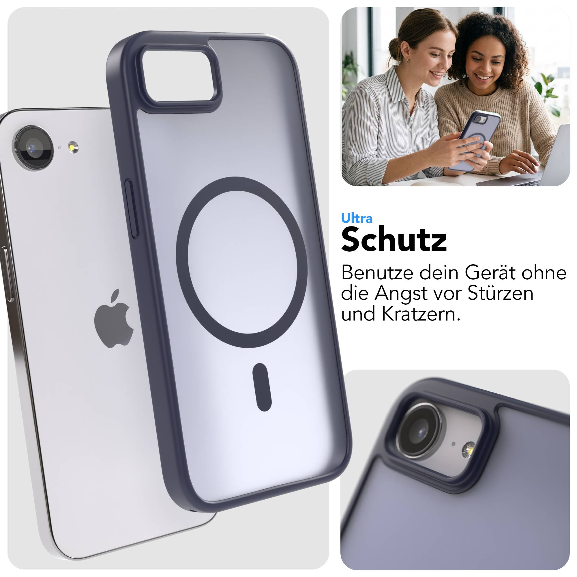 Ein iPhone mit einer transparenten Hülle mit dunklem Rand.