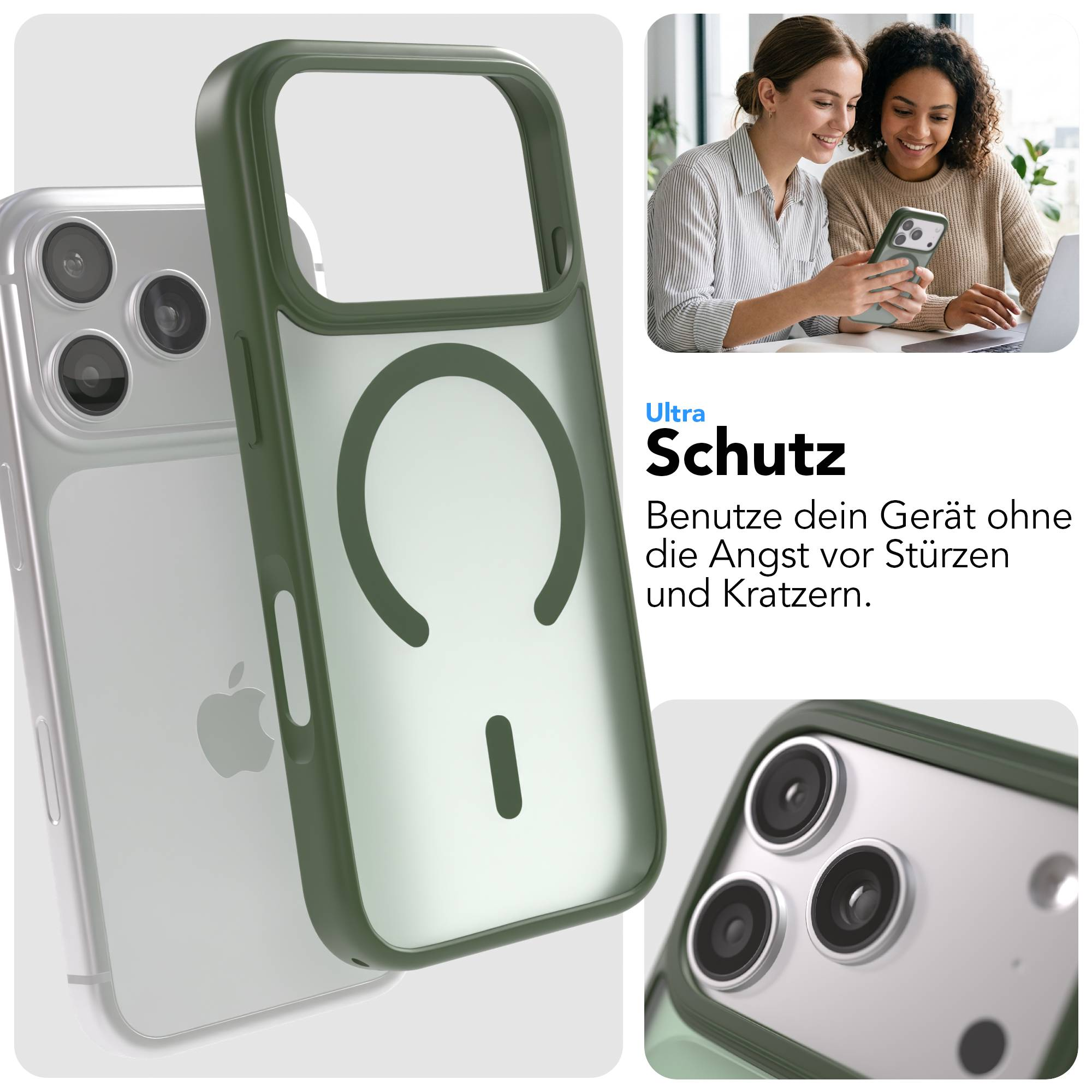 Ein grünes iPhone-Case mit MagSafe-Symbol auf einem iPhone.